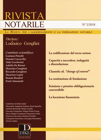Rivista notarile (2018). Vol. 2 - copertina