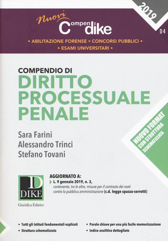 Compendio di diritto processuale penale - Sara Farini,Alessandro Trinci,Stefano Tovani - copertina