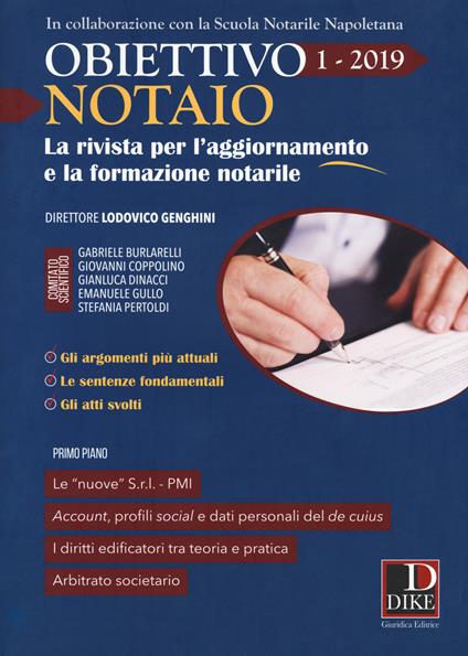 Obiettivo notaio. La rivista per l'aggiornamento e la formazione notarile (2019). Vol. 1 - copertina