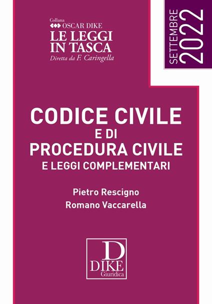 Codice civile e di procedura civile e leggi complementari. Settembre 2022. Ediz. pocket - Pietro Rescigno,Romano Vaccarella - copertina