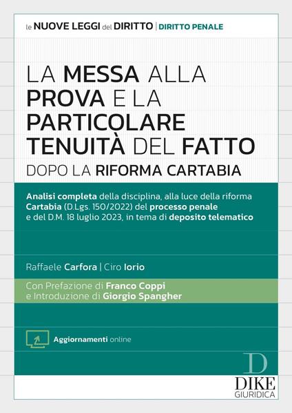 La messa alla prova e la particolare tenuità del fatto dopo la Riforma Cartabia. Con aggiornamento online - Raffaele Carfora,Ciro Iorio - copertina