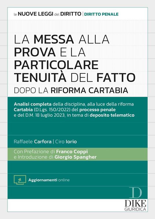 La messa alla prova e la particolare tenuità del fatto dopo la Riforma Cartabia. Con aggiornamento online - Raffaele Carfora,Ciro Iorio - copertina