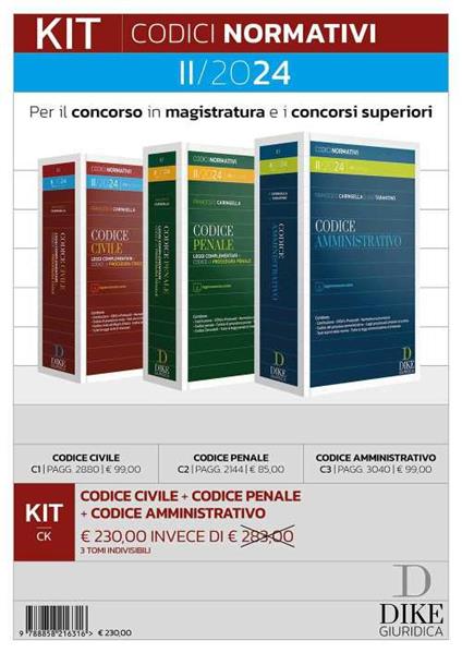 Kit codici normativi per il concorso in magistratura e i concorsi superiori II/2024: Codice civile-codice penale-codice amministrativo. Con aggiornamento online - Francesco Caringella - copertina