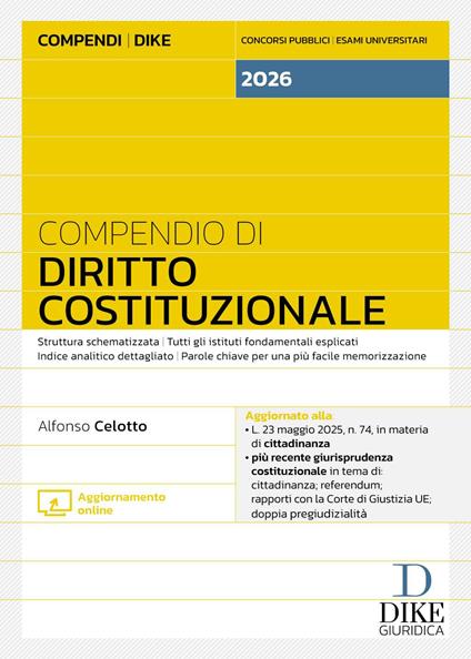 Compendio di diritto costituzionale 2026. Con aggiornamento online - Alfonso Celotto - copertina