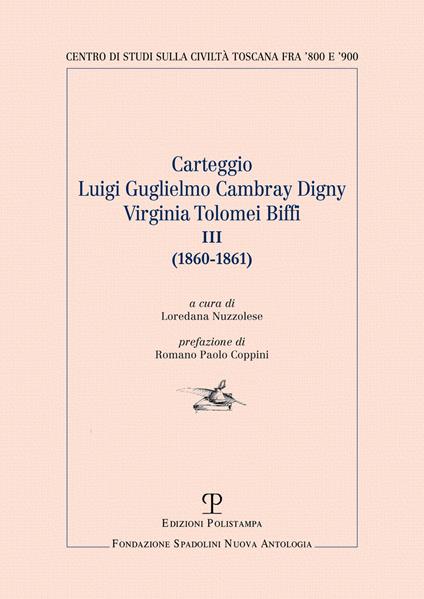 Carteggio Luigi Guglielmo Vambray Gigny-Virginia Tolomei Biffi III (1860-1861) - copertina