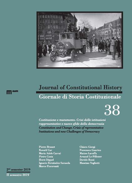 Giornale di storia Costituzionale (2019). Ediz. bilingue. Vol. 38: Costituzione e mutamento-Constitution and change - copertina