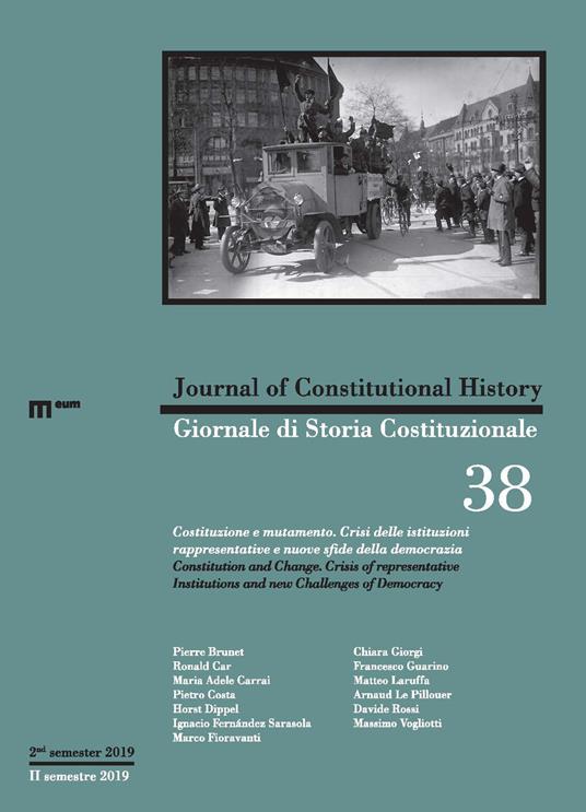 Giornale di storia Costituzionale (2019). Ediz. bilingue. Vol. 38: Costituzione e mutamento-Constitution and change - copertina