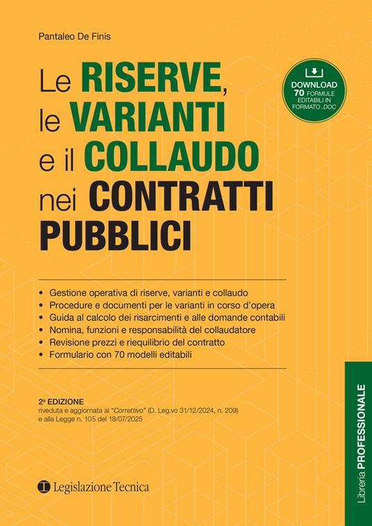 Le riserve, le varianti e il collaudo nei contratti pubblici - Pantaleo De Finis - copertina
