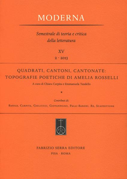 Quadrati, cantoni, cantonate. Topografie poetiche di Amelia Rosselli - copertina