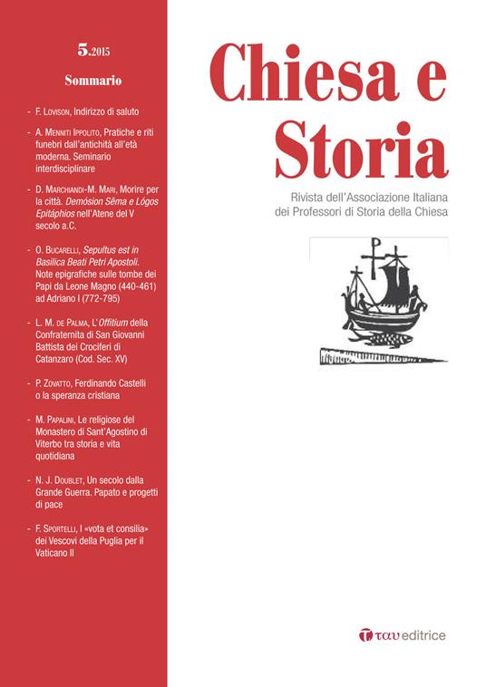 Chiesa e storia. Rivista dell’Associazione Italiana dei Professori di Storia della Chiesa. Vol. 5 - copertina