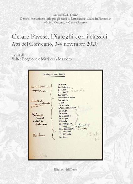 Cesare Pavese. Dialoghi con i classici. Atti del convegno (3-4 novembre 2020) - copertina