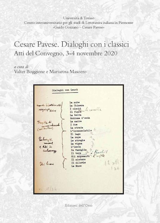 Cesare Pavese. Dialoghi con i classici. Atti del convegno (3-4 novembre 2020) - copertina