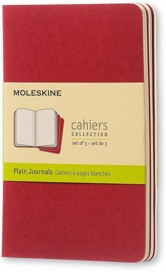 Quaderno Cahier Journal Moleskine pocket a pagine bianche rosso. Cranberry Red. Set da 3