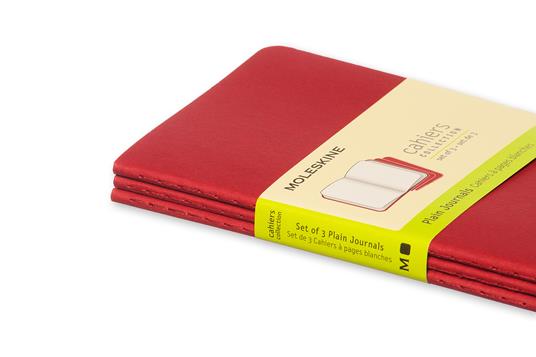 Quaderno Cahier Journal Moleskine pocket a pagine bianche rosso. Cranberry Red. Set da 3 - 5
