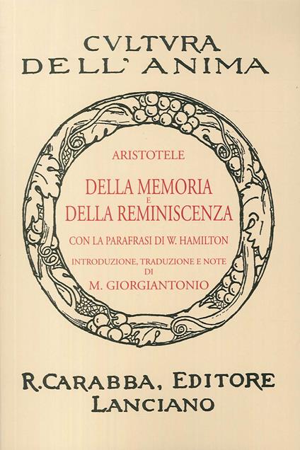 Della memoria e della reminiscenza (rist. anast. 1938). Ediz. in facsimile - Aristotele - copertina