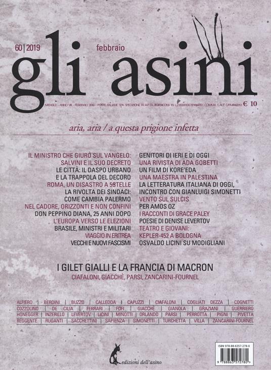 Gli asini. Rivista di educazione e intervento sociale (2019). Vol. 60: Aria, aria / a questa prigione infetta (Febbraio). - copertina