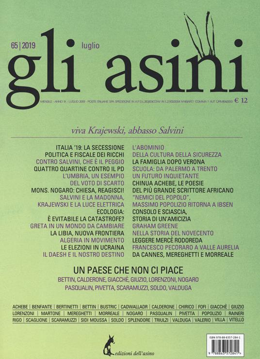 Gli asini. Rivista di educazione e intervento sociale (2019). Vol. 65: Viva Krajewski, abbasso Salvini - copertina