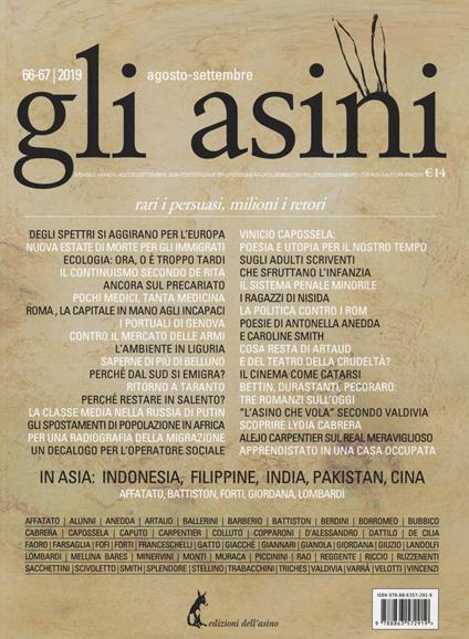 Gli asini. Rivista di educazione e intervento sociale (2019). Vol. 66-67: Agosto-settembre. Rari i persuasi, milioni i retori - copertina