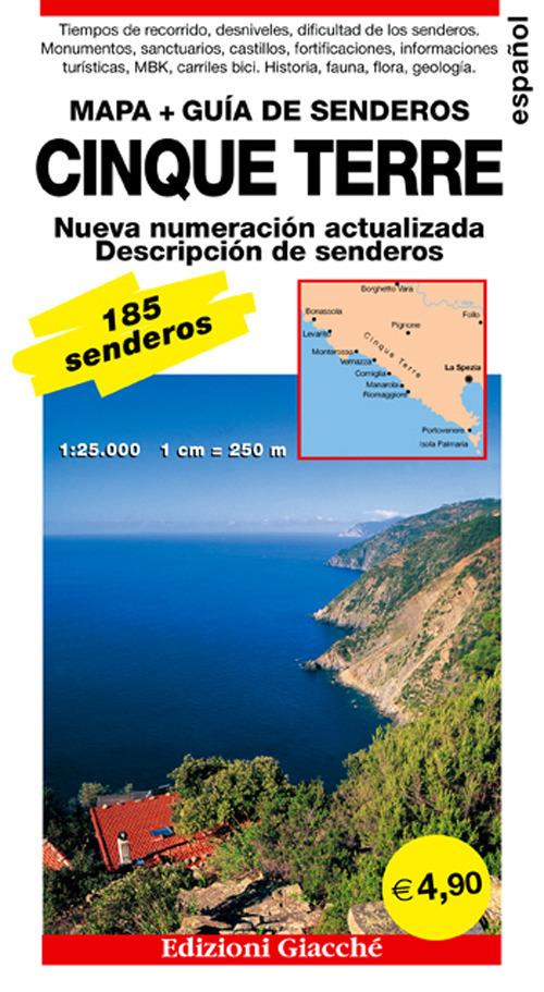 Cinque Terre. Mapa. Guía de senderos. 185 senderos, escala 1:25.000 - copertina