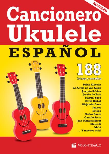 Cancionero ukelele español. 188 letras y acordes afinación estándar (sol do mi la) - copertina