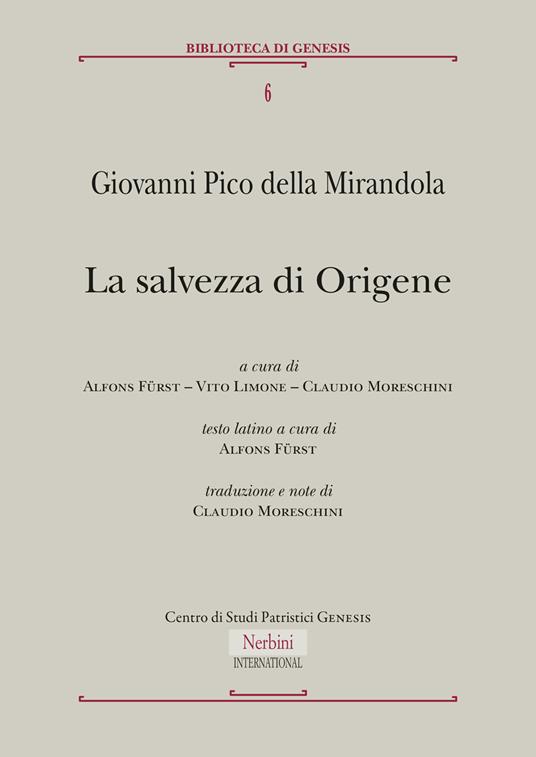 La salvezza di Origene - Giovanni Pico della Mirandola - copertina