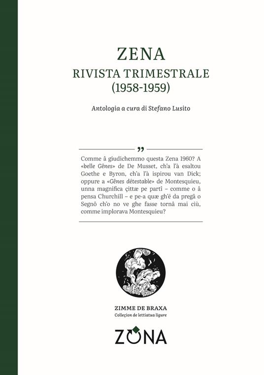 Zena. Rivista trimestrale (1958-1959). Testo genovese - copertina