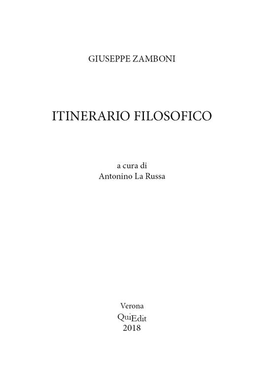 Itinerario filosofico - Giuseppe Zamboni - copertina