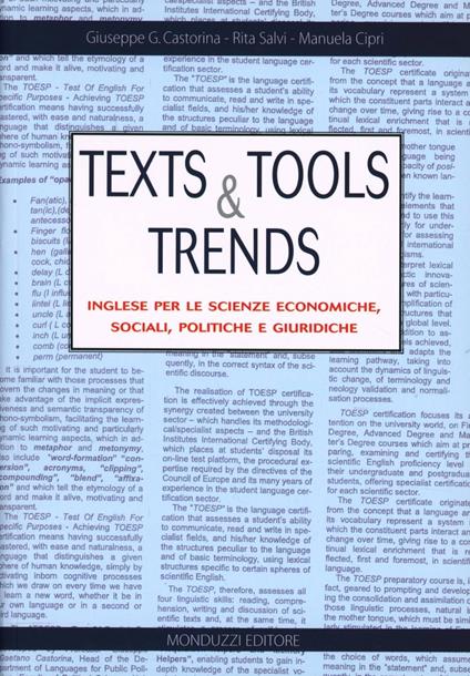 Texts and tools and trends. Inglese per le scienze economiche, sociali, politiche e giuridiche - Giuseppe G. Castorina,Rita Salvi,Manuela Cipri - copertina