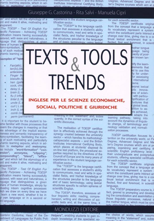 Texts and tools and trends. Inglese per le scienze economiche, sociali, politiche e giuridiche - Giuseppe G. Castorina,Rita Salvi,Manuela Cipri - copertina