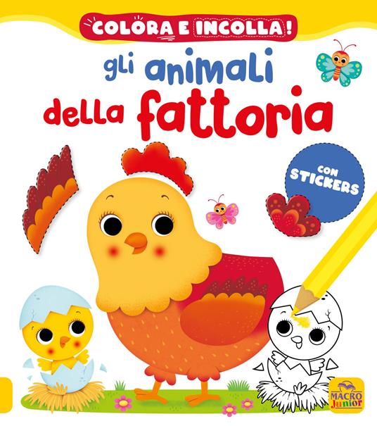 Gli animali della fattoria. Colora e incolla! Con adesivi. Ediz. a colori - Nathalie Bélineau - copertina