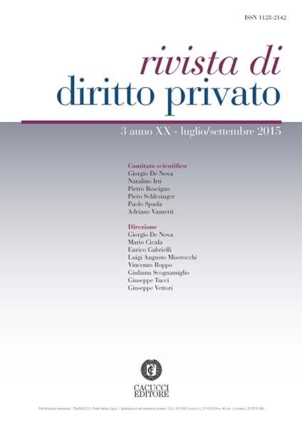 Rivista di diritto privato (2015). Vol. 3 - copertina