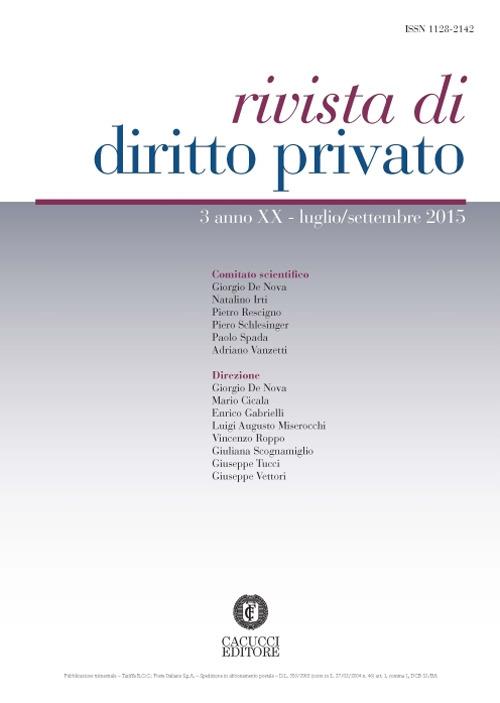 Rivista di diritto privato (2015). Vol. 3 - copertina