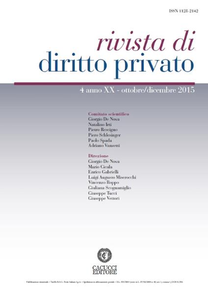 Rivista di diritto privato (2015). Vol. 4 - copertina