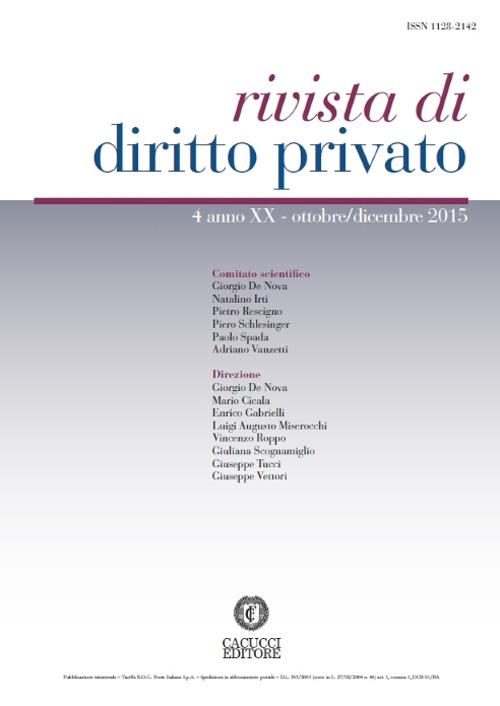 Rivista di diritto privato (2015). Vol. 4 - copertina
