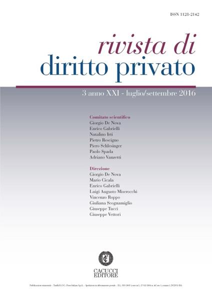 Rivista di diritto privato (2016). Vol. 3 - copertina