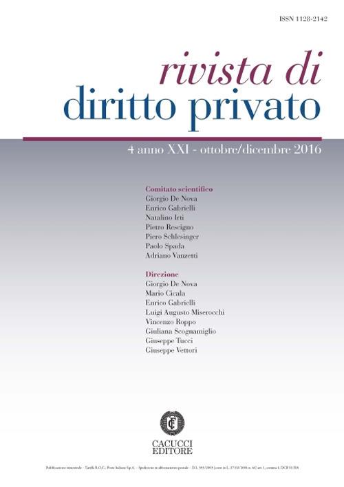 Rivista di diritto privato (2016). Vol. 4 - copertina