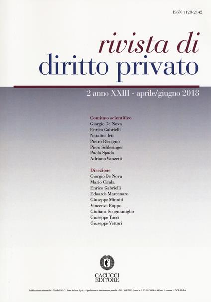 Rivista di diritto privato (2018). Vol. 2: Aprile-Giugno. - copertina