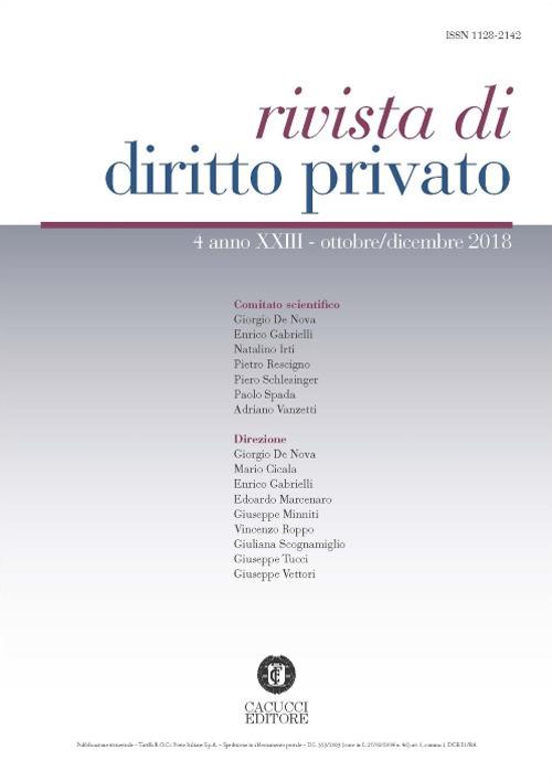 Rivista di diritto privato (2018). Nuova ediz.. Vol. 4: Ottobre-Dicembre. - copertina