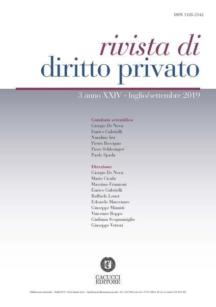 Rivista di diritto privato (2019). Nuova ediz.. Vol. 3: Luglio-settembre. - copertina