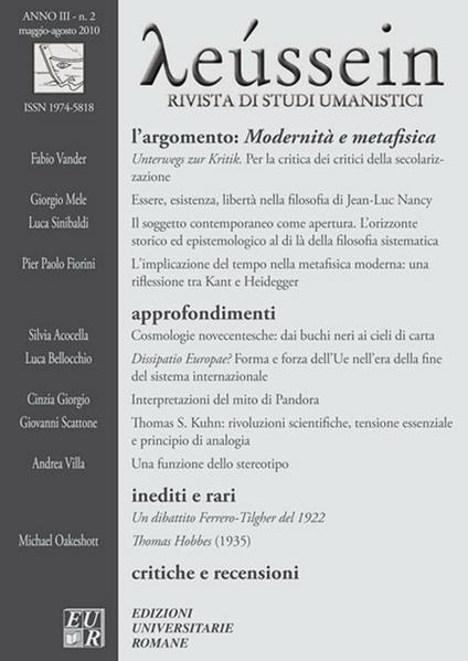 Modernità e metafisica. Rivista di studi umanistici. Anno III. Vol. 2 - Associazione Culturale Leusso - ebook