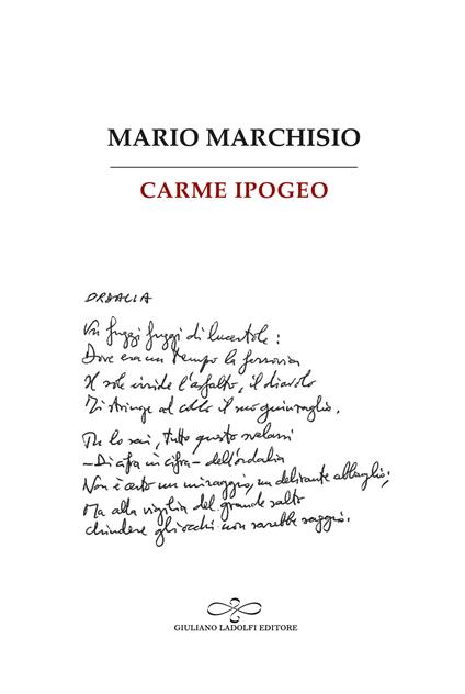 Carme ipogeo - Mario Marchisio - copertina