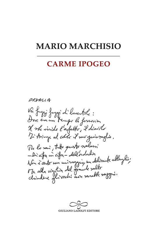 Carme ipogeo - Mario Marchisio - copertina