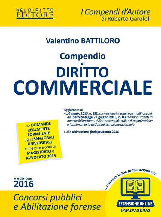 Compendio di diritto commerciale. Con espansione online - Valentino Battiloro - copertina