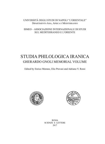 Studia Philologica Iranica. Gherardo Gnoli memorial volume - copertina
