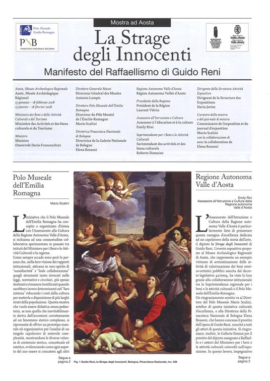 La Strage degli Innocenti. Manifesto del raffaellismo di Guido Reni. Giornale della mostra (Aosta, 13 gennaio-18 febbraio 2018). Ediz. a colori - copertina