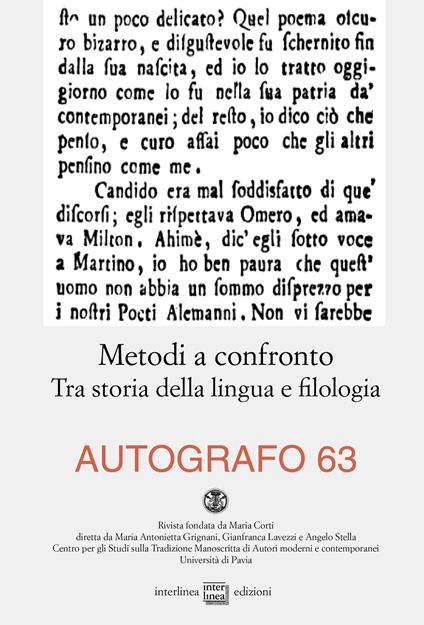 Autografo (2020). Vol. 63: Metodi a confronto. Tra storia della lingua e filologia. - copertina