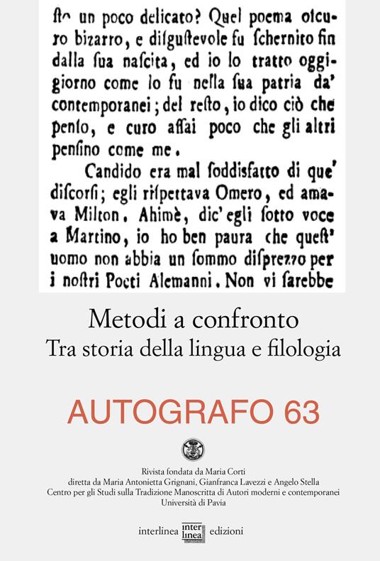 Autografo (2020). Vol. 63: Metodi a confronto. Tra storia della lingua e filologia. - copertina