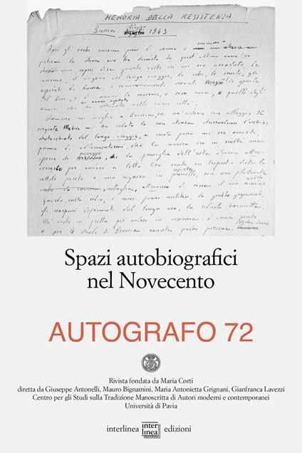 Autografo (2024). Vol. 72: Spazi autobiografici nel Novecento - copertina