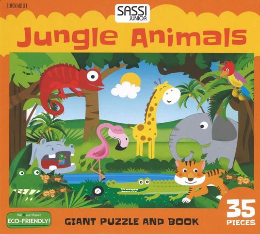 Jungle animals. Giant puzzle and book - Simon Miller - copertina