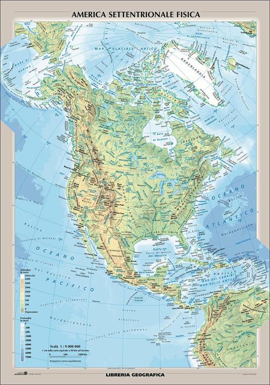 Nord America fisica e politica. Carta murale - 2